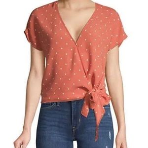 Madewell sash tie wrap top in polka dot, large